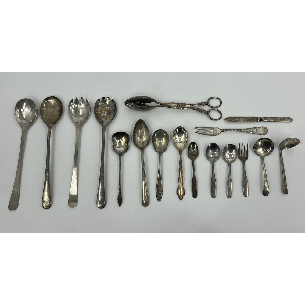 Vintage Silver Plate Flatware Variety Patterns Manufacturers Mixed Lot 17 Pieces